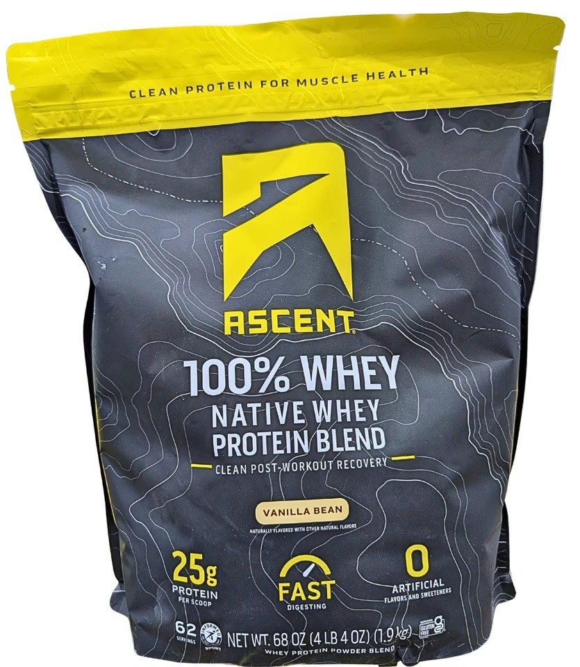Ascent 100% Whey, Native Whey Protein Blend, Vanilla Bean (4.25 Pounds)