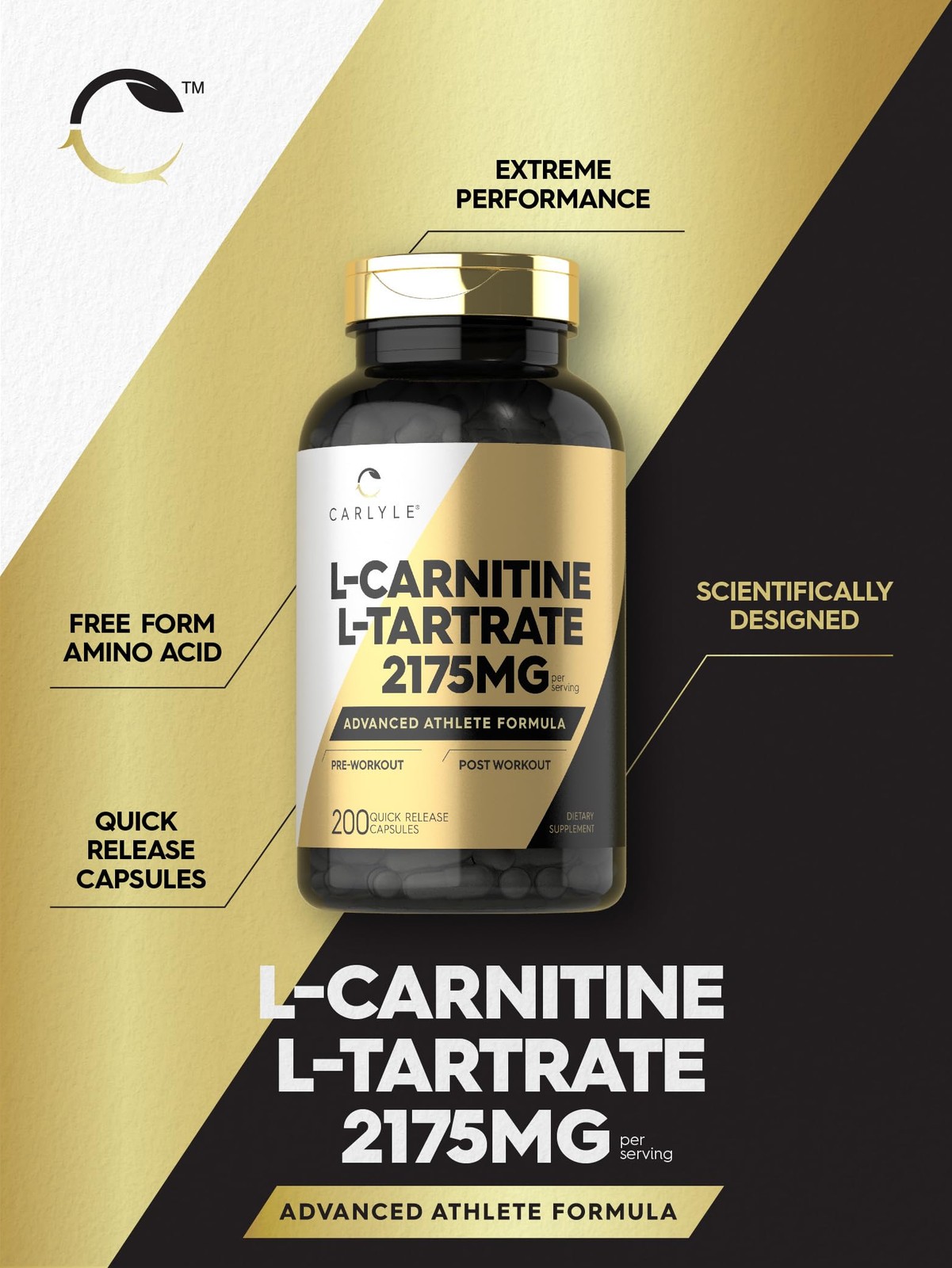 Carlyle L Carnitine Tartrate 2175Mg 200 Capsules Advanced Athlete Formula
