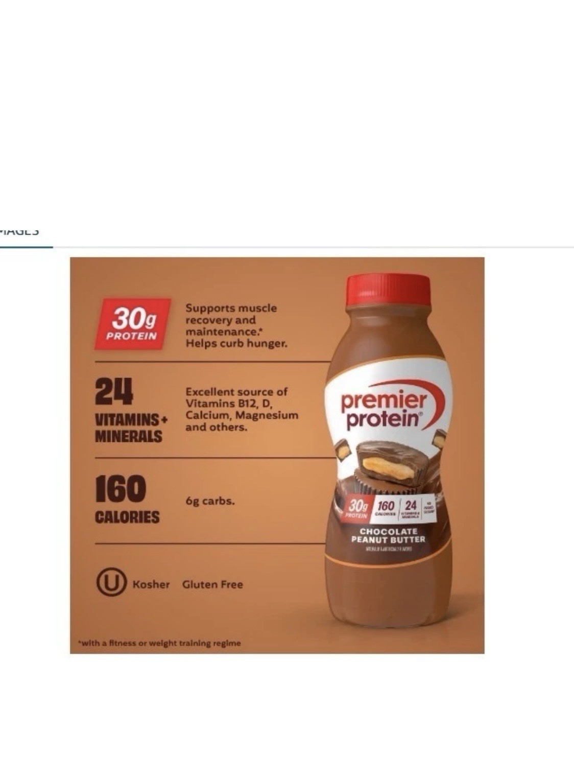 Premier Protein Chocolate Peanut Butter Shake, 12 Pack 11.5 fl oz Gluten-Free