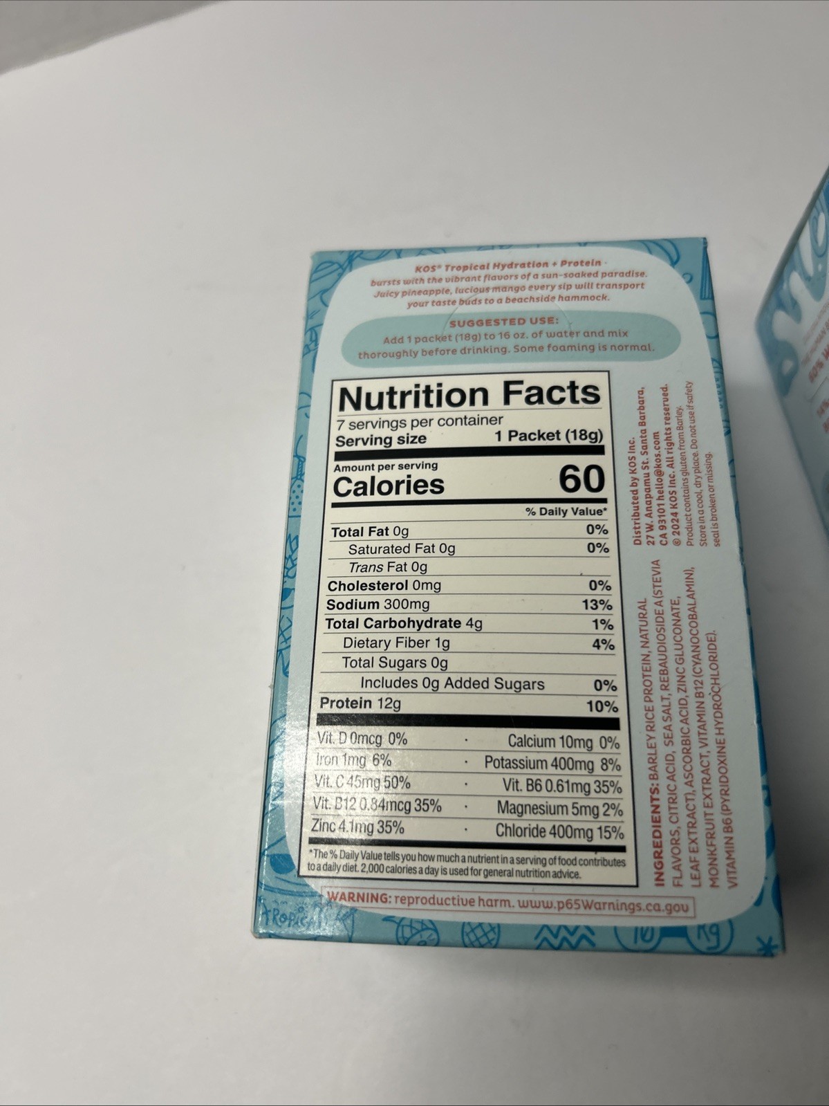 Kos Hydration + Protein – Tropical Flavor- 7 Packets Exp 3/27 2 Packs