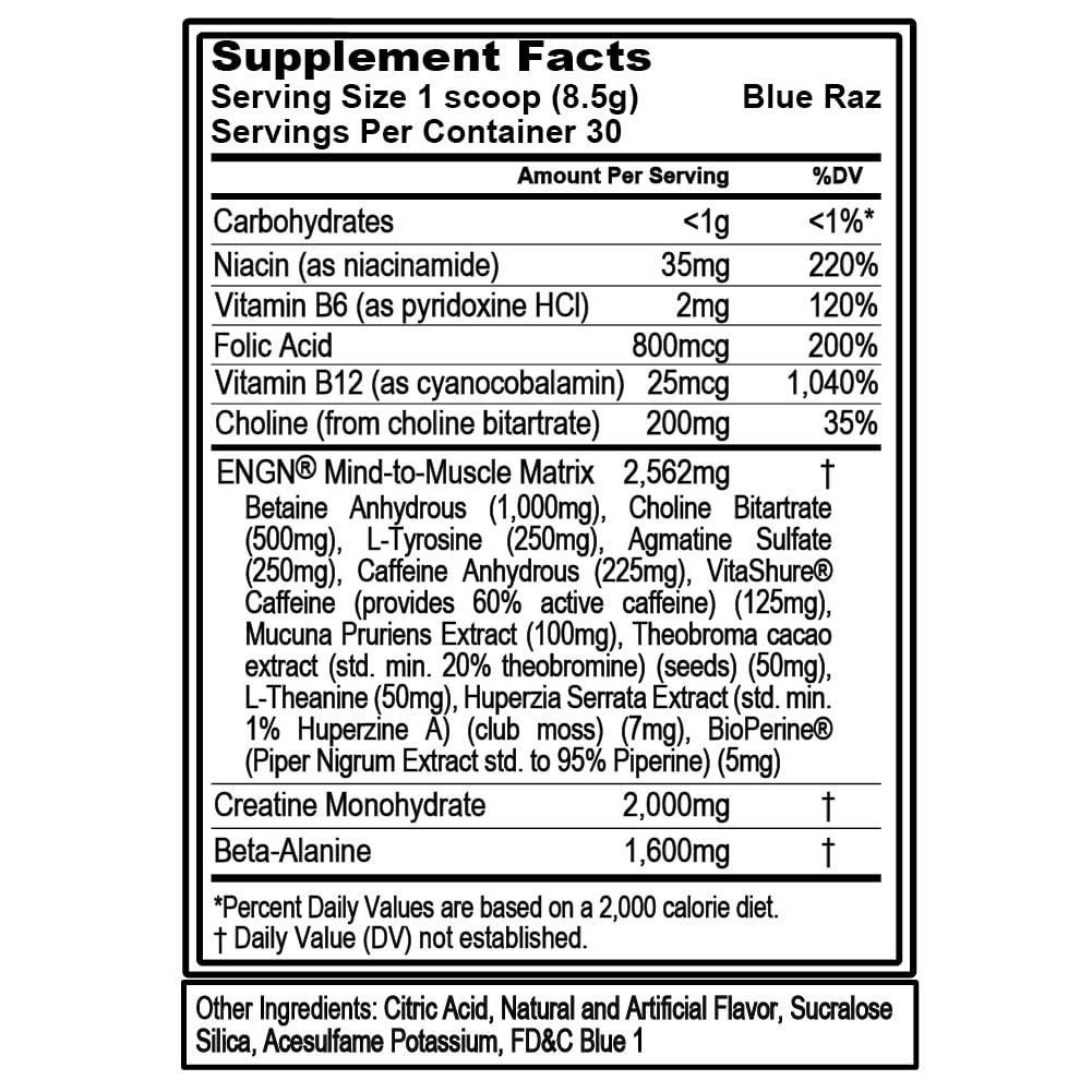 Intense Pre Workout Powder – 30 Servings Blue Raspberry – Creatine, Beta Alanine