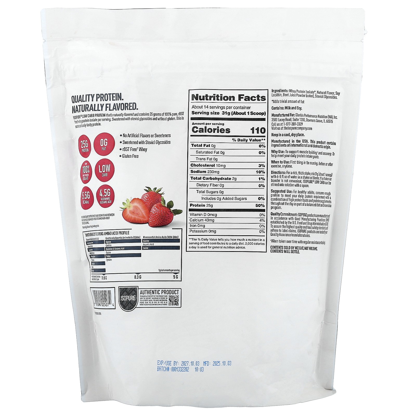 Low Carb Protein Powder, Strawberry, 1 lb (454 g)