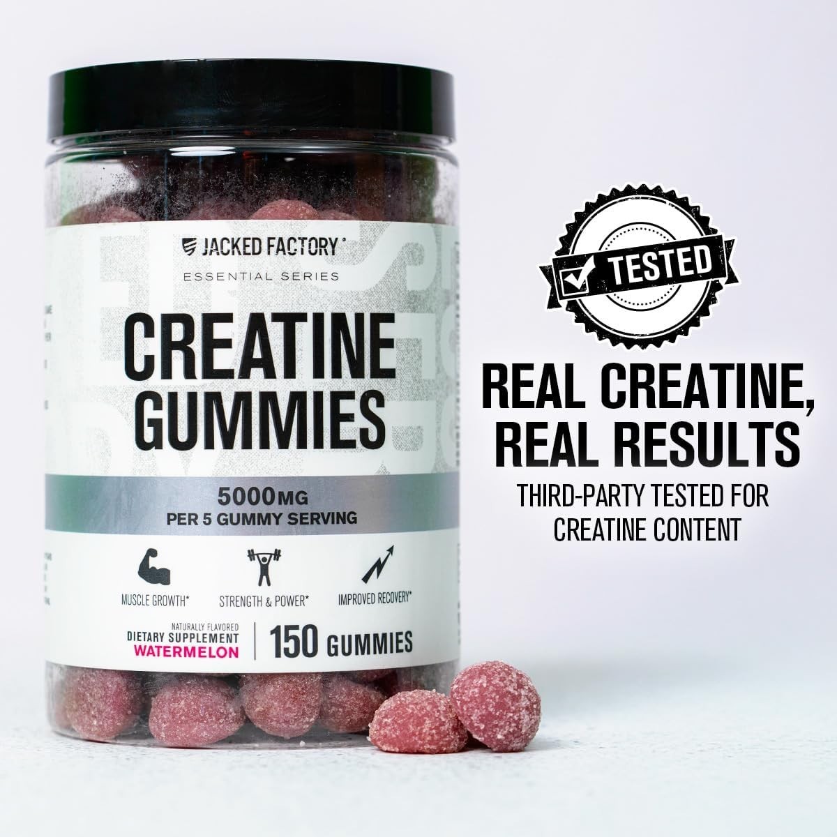 Jacked Factory Creatine Gummies 5g Daily Dose Watermelon 150 Vegan Gummies