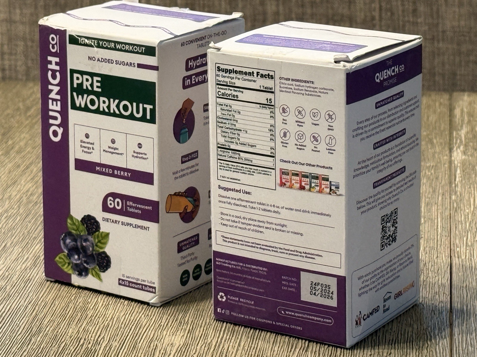 Quench Co Pre-Workout Mixed berry- 2 Boxes Of 60 Tablets (120 Total)- Exp 4/2026