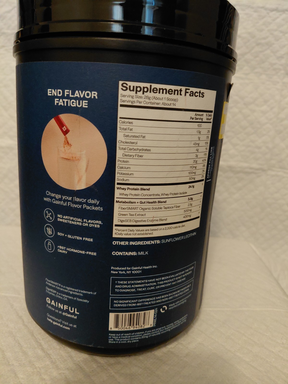Gainful Lean Whey Protein Powder Unflavored Unsweetened 20g Gluten-Free 13.8oz
