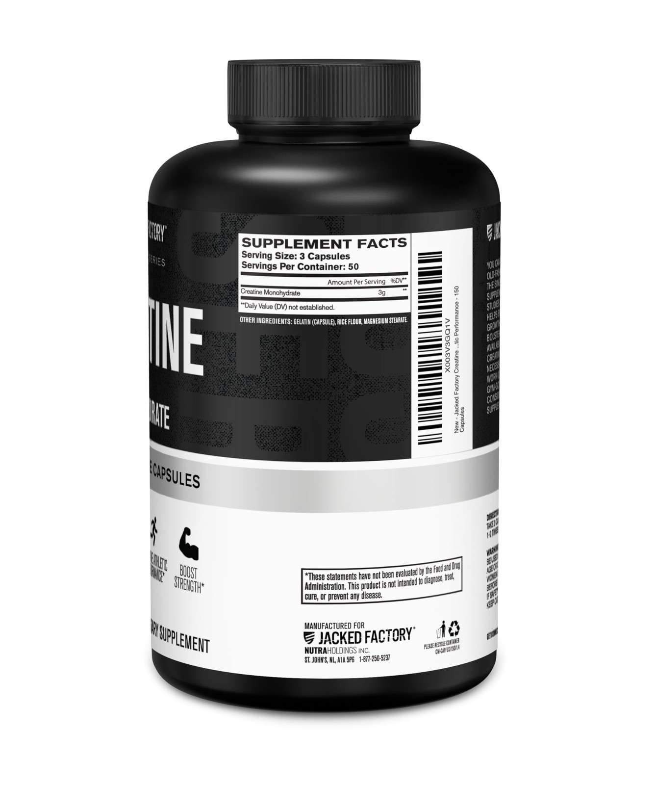 Creatine Monohydrate Capsules for Muscle Growth, Strength, Energy – 150 Ct