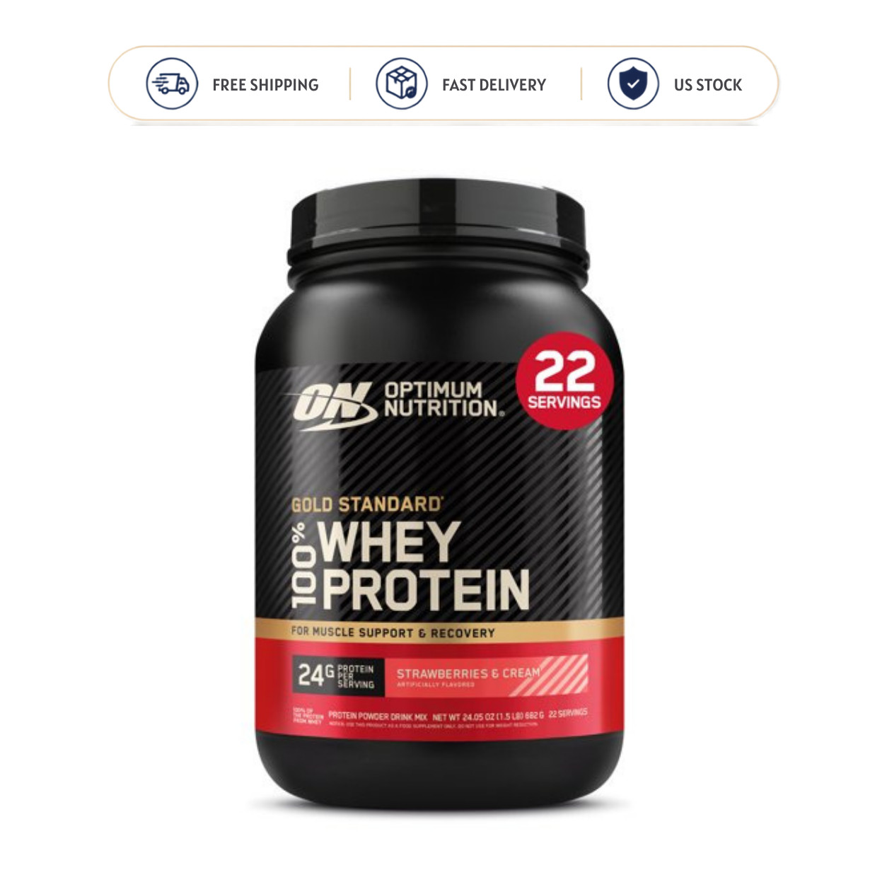 Optimum Nutrition Gold Standard 100% Whey Protein Strawberry Cream 22 Servings