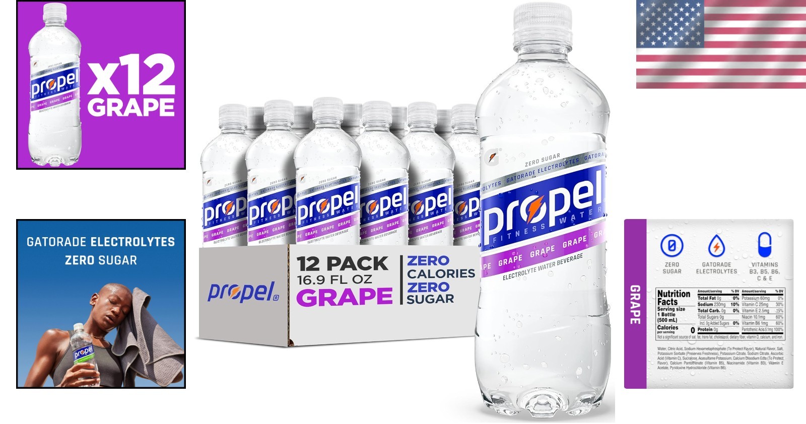 Electrolyte Water Grape Flavored Zero Sugar Vitamins Rehydration Pack of 12