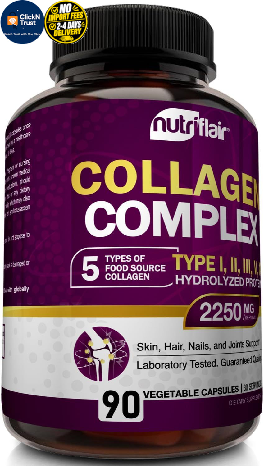 NutriFlair Multi Collagen Peptides 2250mg, 90 Capsules – 90 Count (Pack of 1)