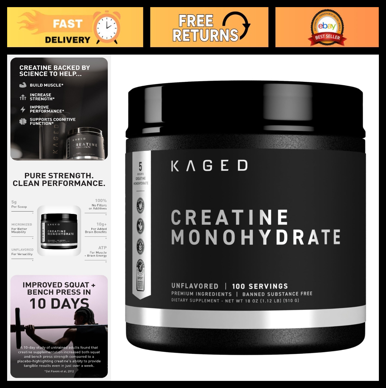 Micronized Creatine Monohydrate Powder 5000mg | Unflavored, Vegan, Gluten-Free |