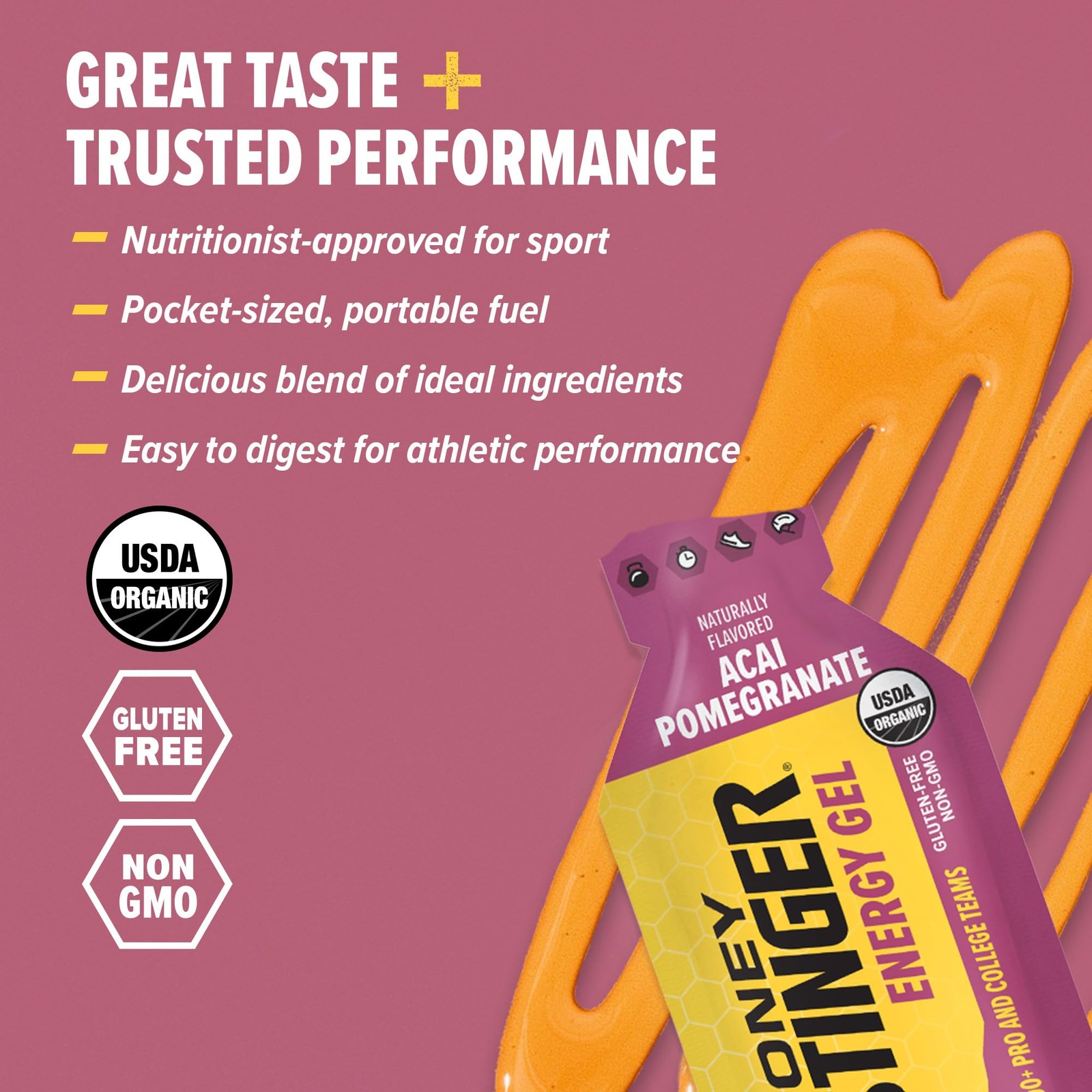 Honey Stinger Organic Acai Pomegranate 1.1 Ounce (Pack of 24), Multicolor
