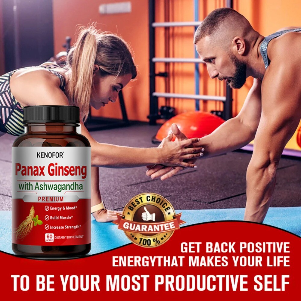 Panax Ginseng with Ashwagandha, Male Muscle Strength Mood Supplement, 60 Caps
