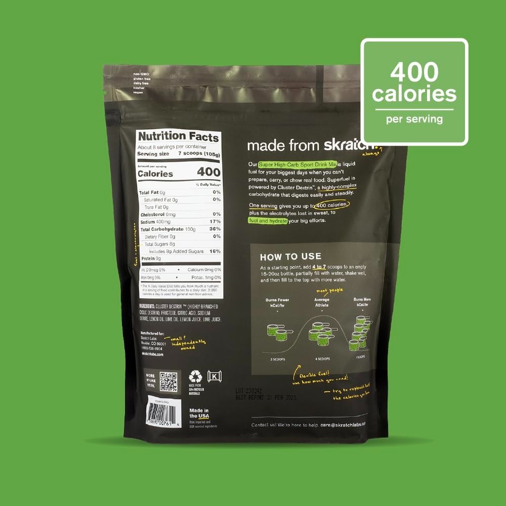 Sustained Energy Hydration Drink – High-Carb Lemon Lime Powder, 8 Servings