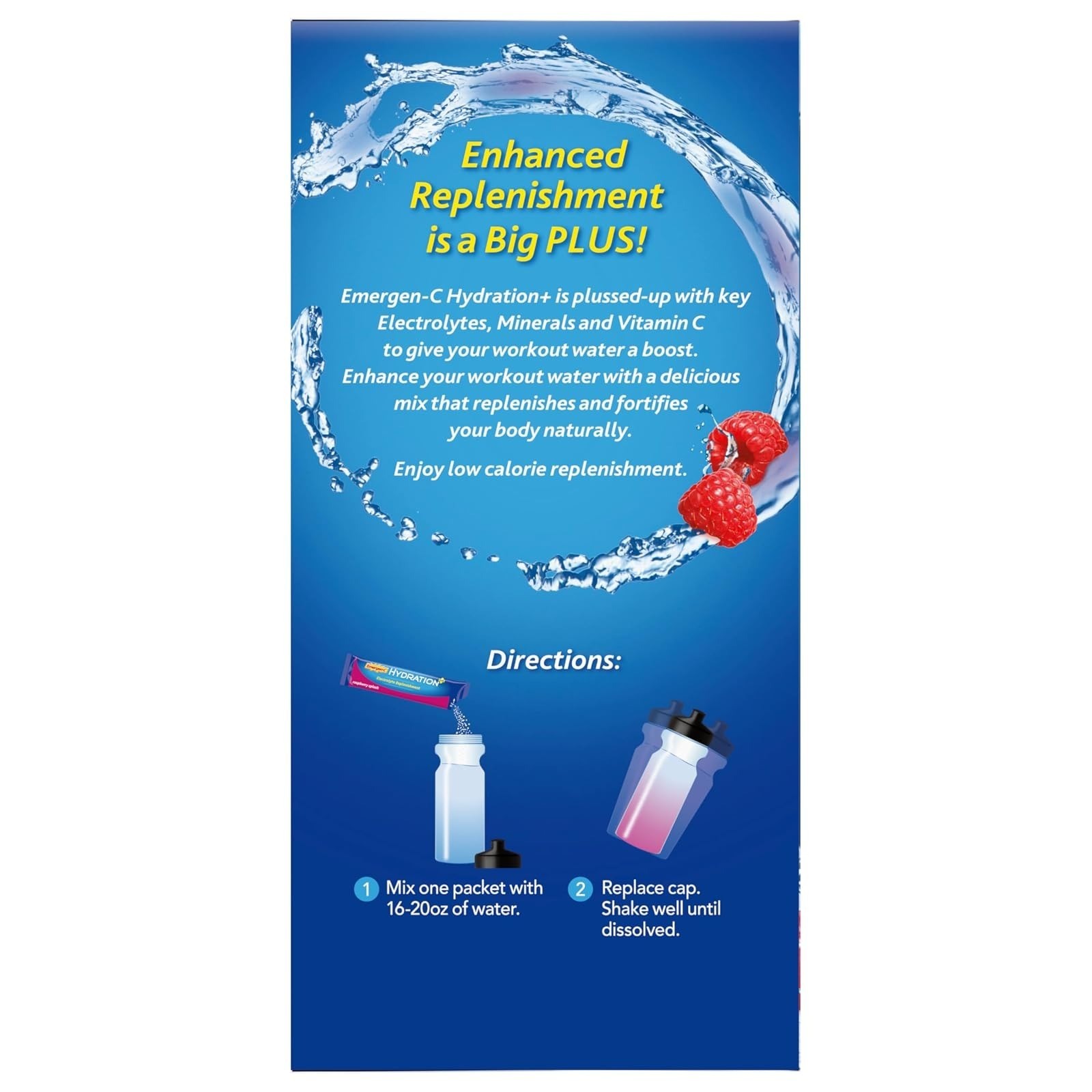 Emergen-C Hydration+ Vitamin C Sports Drink Mix, Raspberry, 18 Packets