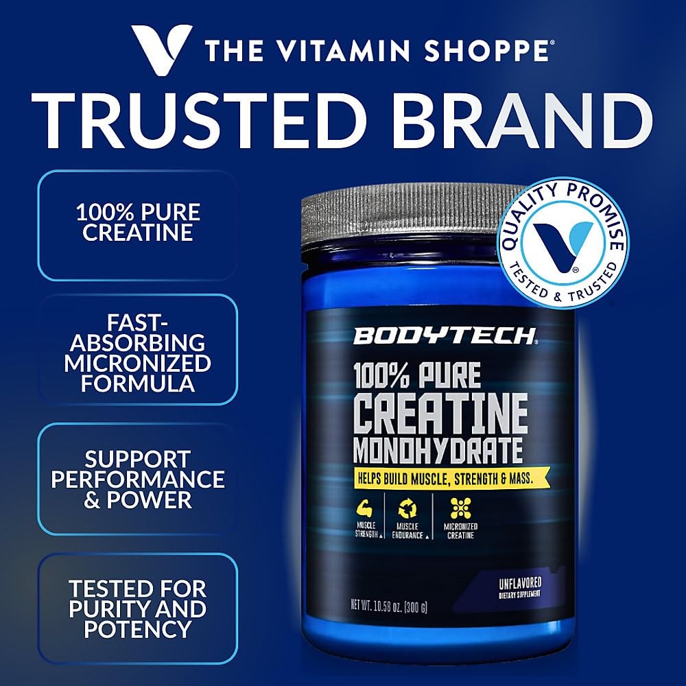 BodyTech Creatine Monohydrate Powder, 60 Servings (Pack 0f 1), No Color