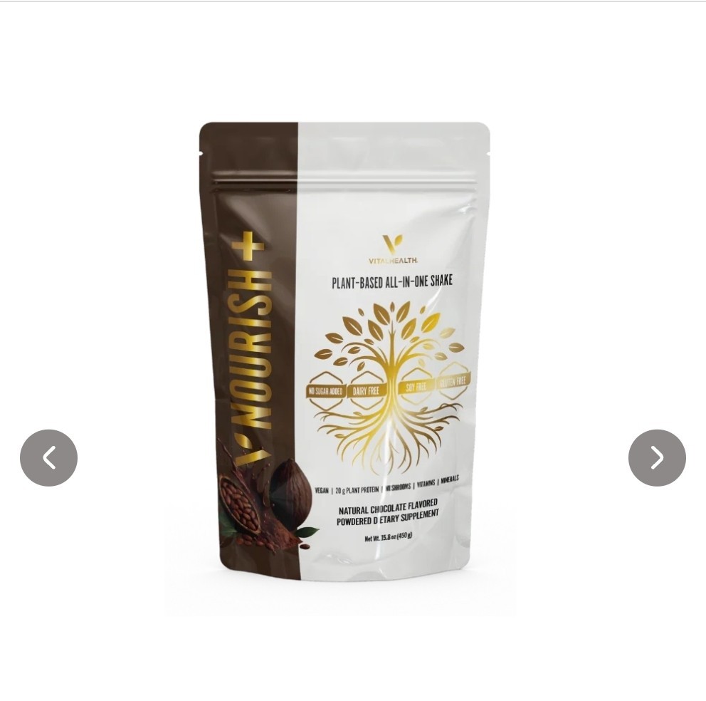 Vital Health NOURISH+ Plant-Based Protein Shake Powder Natural Chocolate 15.8 oz