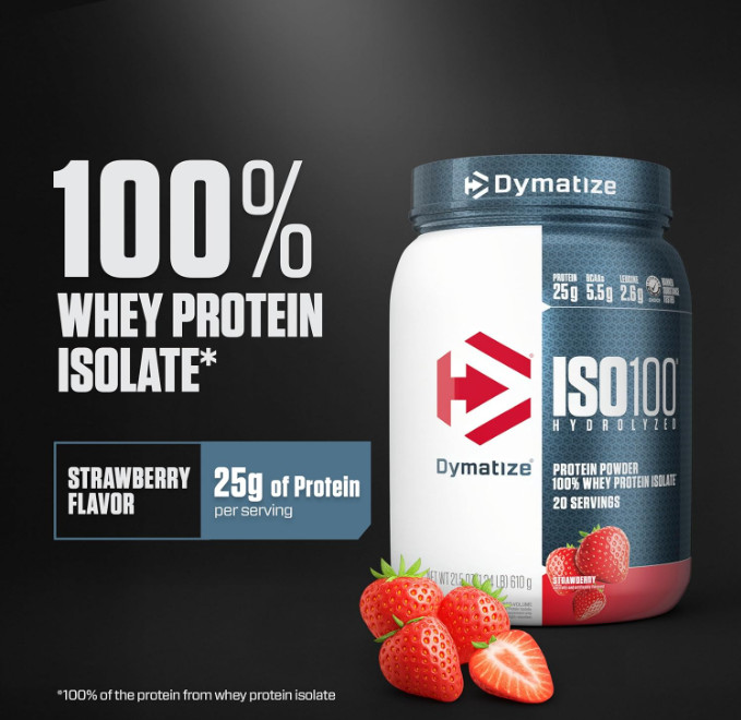 Dymatize ISO100 Whey Protein Isolate, Strawberry, 20 Servings