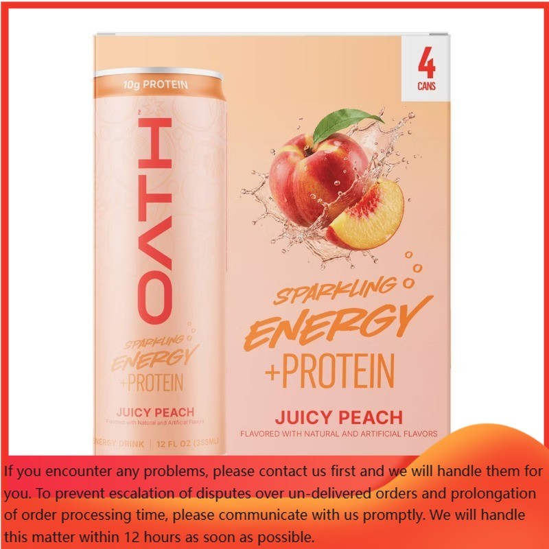 Oath Nutrition Sparkling Juicy Peach Energy – 10g Protein – 12 fl oz Can/4 pk
