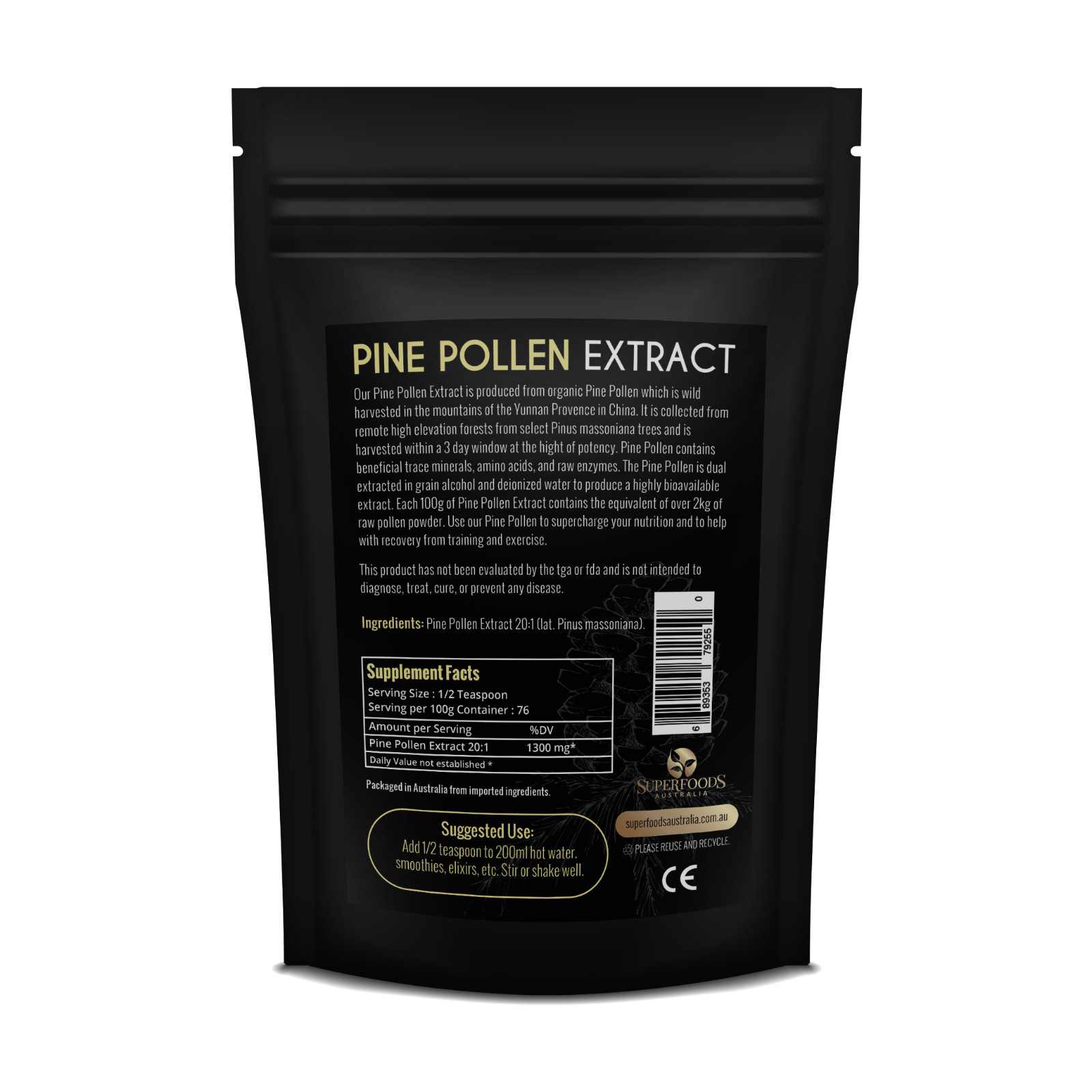 Pine Pollen 20:1 Extract Powder 50g – Wild Harvested Organic Super Extract