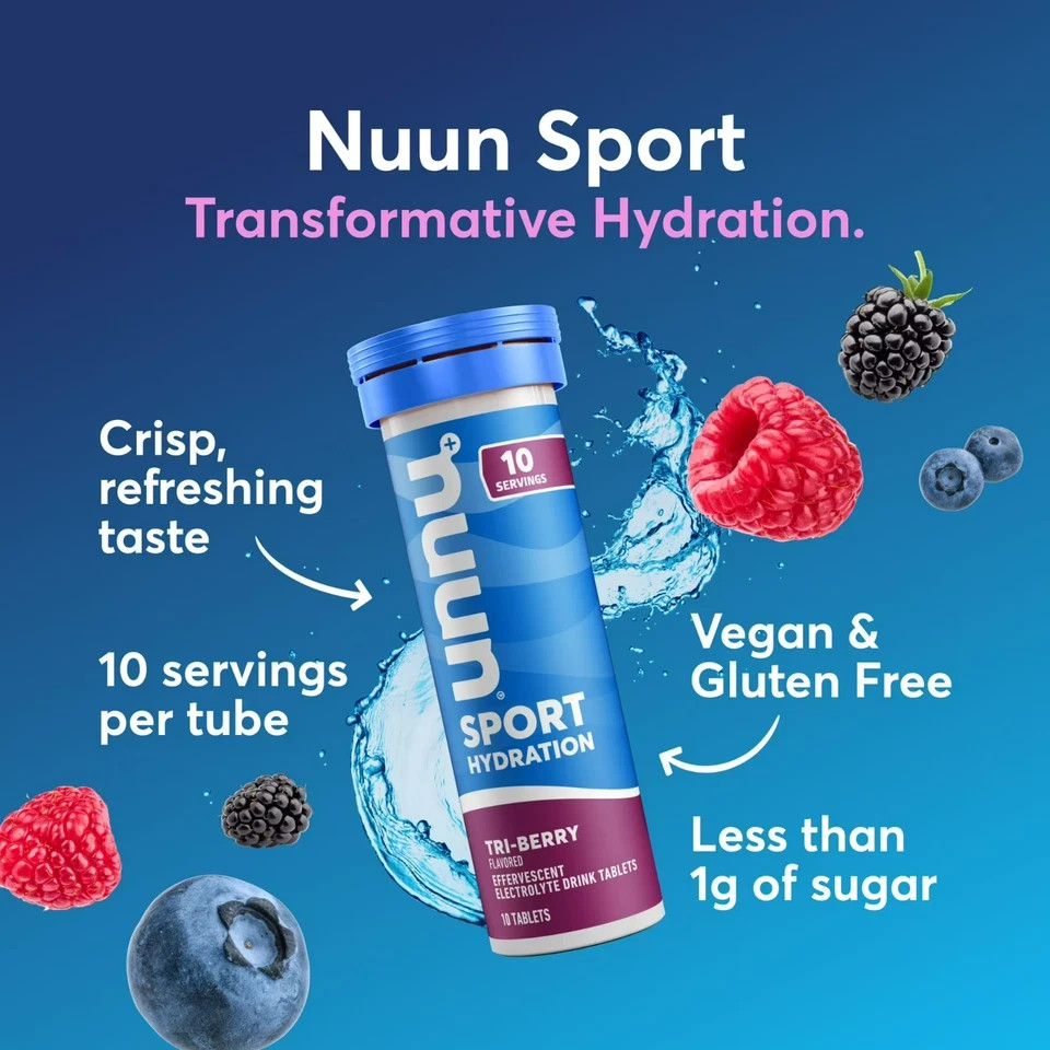 Nuun Sport Electrolytes Hydration Drink Mix Tablets, Tri-Berry, 10 Count Tube