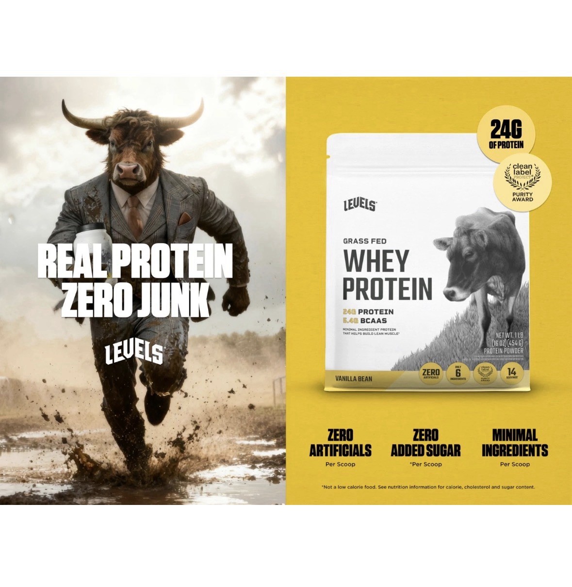 Levels Grass Fed Whey Protein Powder, No Artificials, 24G of Protein, Vanilla…