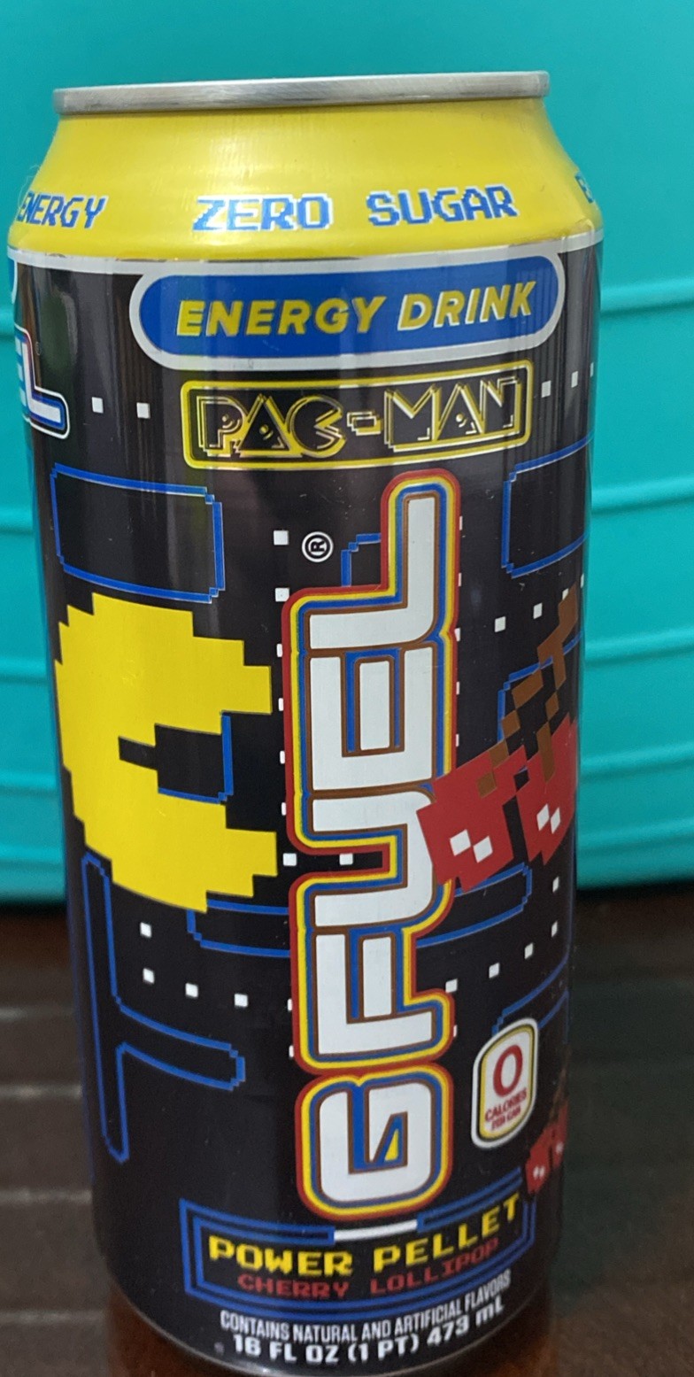 G-Fuel Pac Man Energy Drink Full Can 16 Fl Oz Cherry Lollipop Video Game Arcade