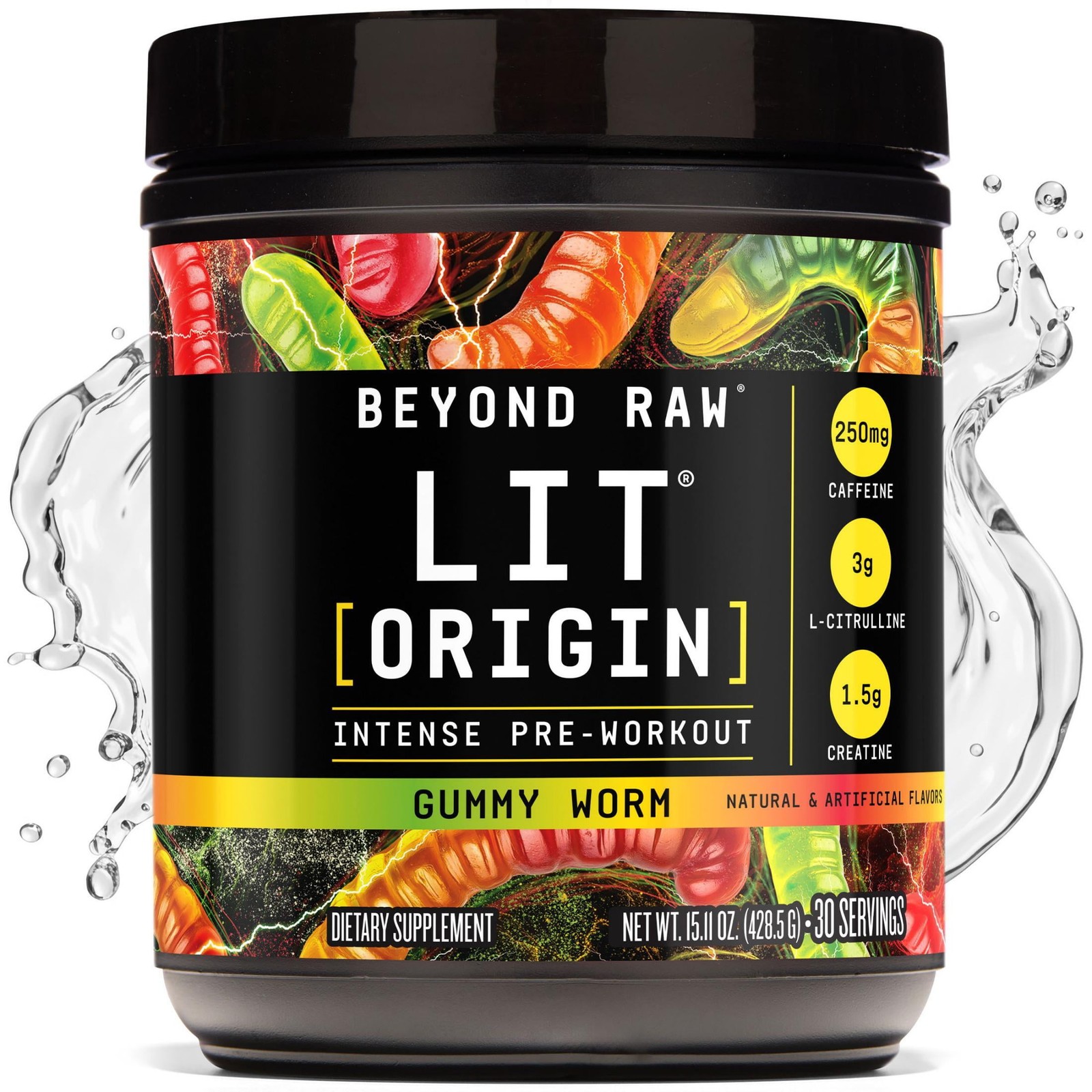Beyond Raw LIT Origin Pre Workout Powder, Gummy Worm, for Men & Women, Energy