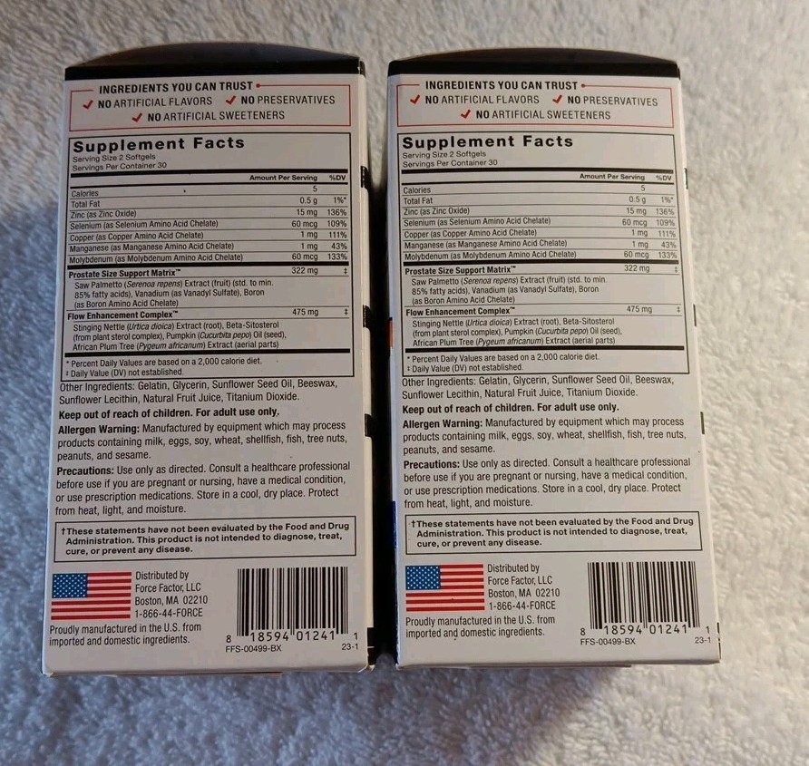 2 Force Factor Prostate Softgels 60 Softgels Each (YY11)