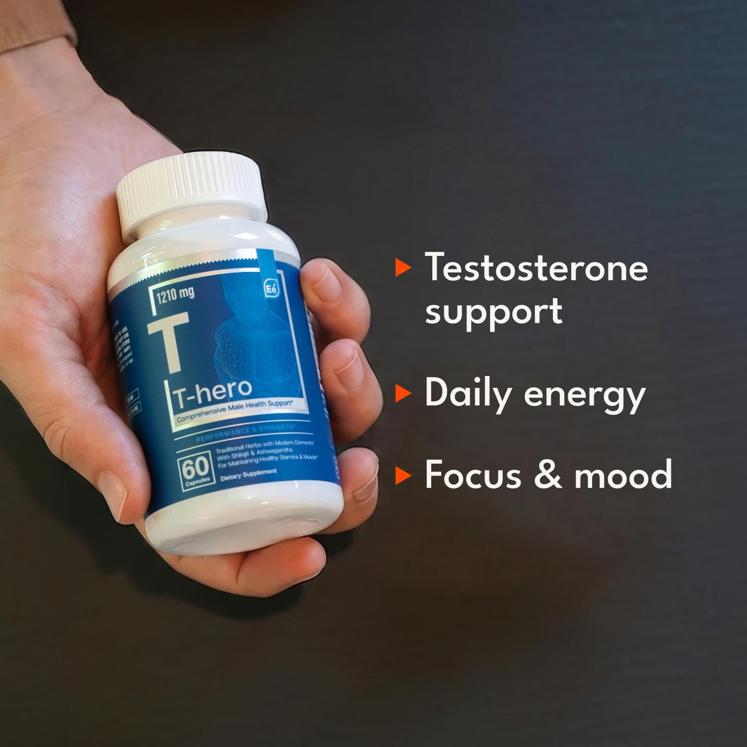 Essential Elements T-Hero – Daily Testosterone 60 Count (Pack of 1), Clear