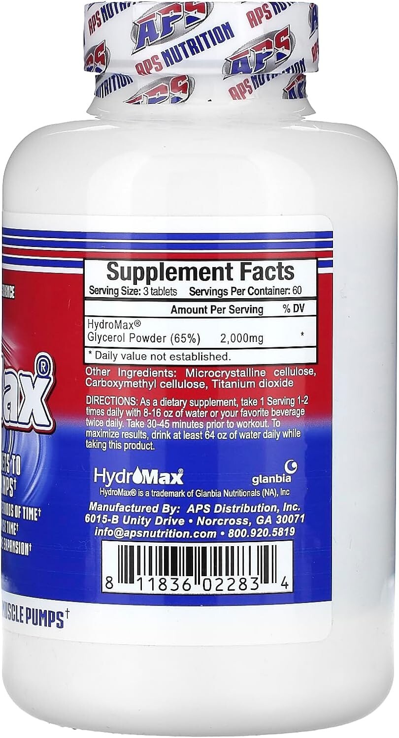 APS Hydromax Massive Preworkout Pump 65% Glycerol Powder 180 Tablets – 03/28