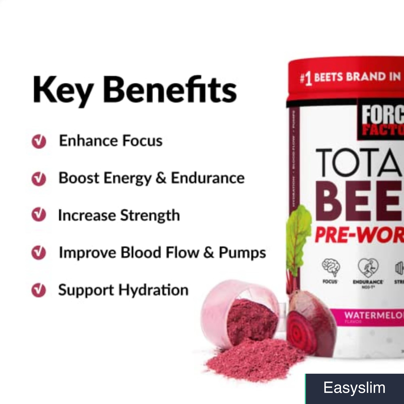 Pre-Workout Powder Beet Root Watermelon 250mg Caffeine 30 Servings