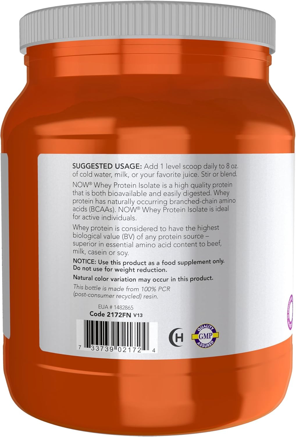 Sports Nutrition, Whey Protein Isolate, 25 G with Bcaas, Unflavored Powder, 1.2-