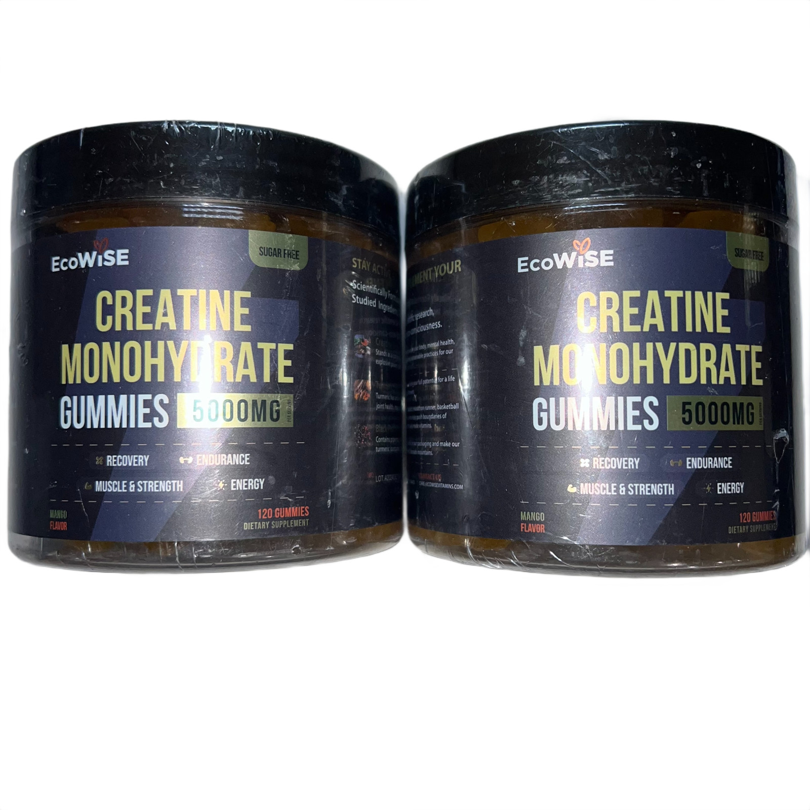 2x Ecowise Creatine Monohydrate Gummies 5000mg Mango 240ct Sugar Free BB 05/26