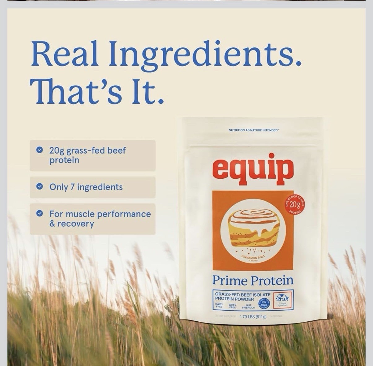 Equip Foods Prime Protein Powder Grass Fed Beef Isolate Paleo Keto 30 Servings
