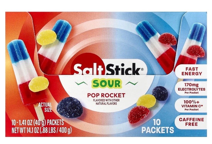 SaltStick Electrolyte Energy Gummies Sour Pop Rocket, Caffeine Free, 10 Packets