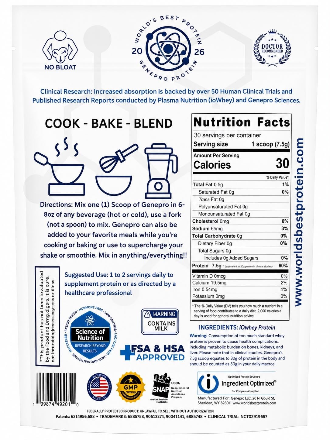 GENEPRO GEN. 3 Unflavored Protein 11.64 Ounce (Pack of 1), Newest Formula