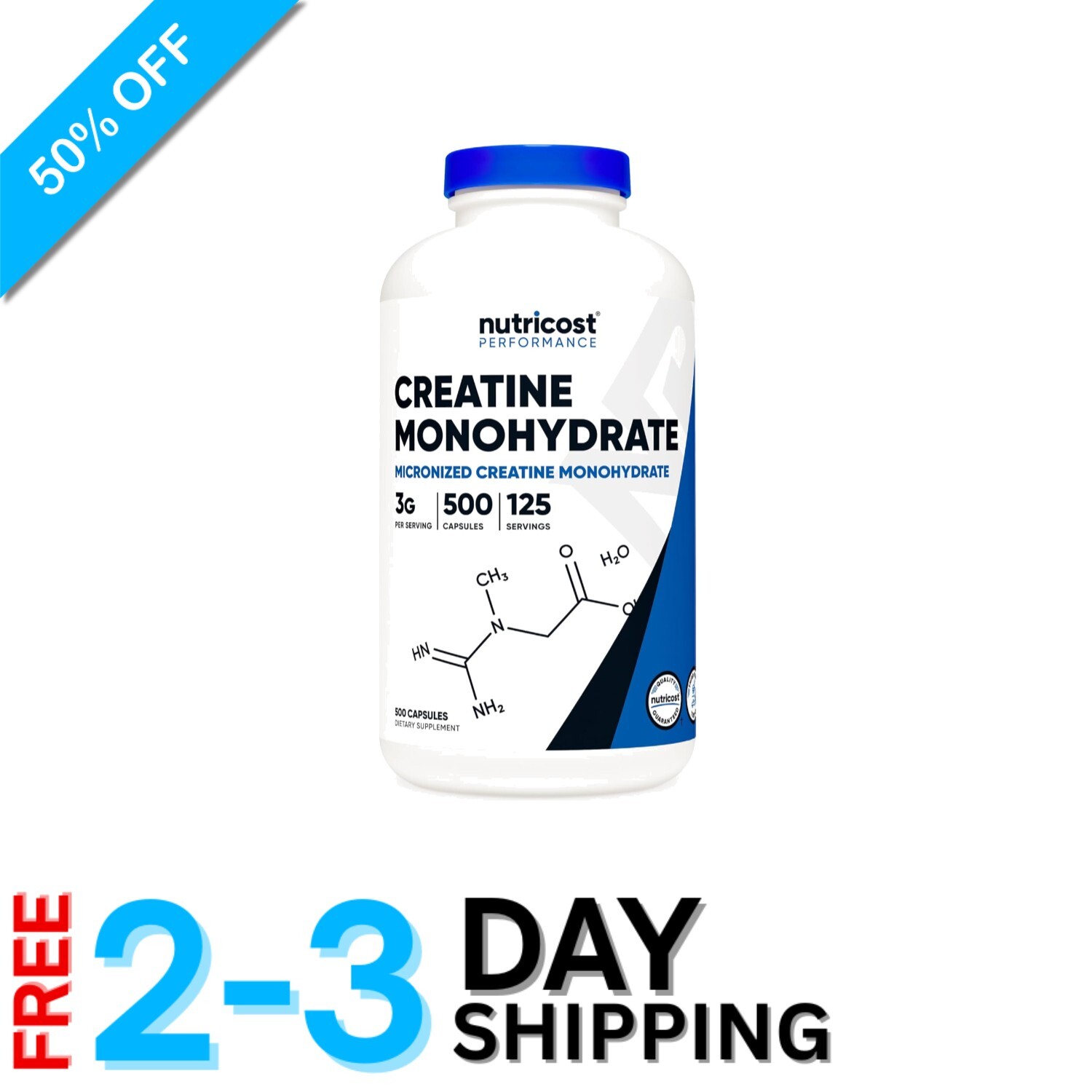 Creatine Monohydrate Capsules 3000mg – Unflavored & Gluten Free for Strength