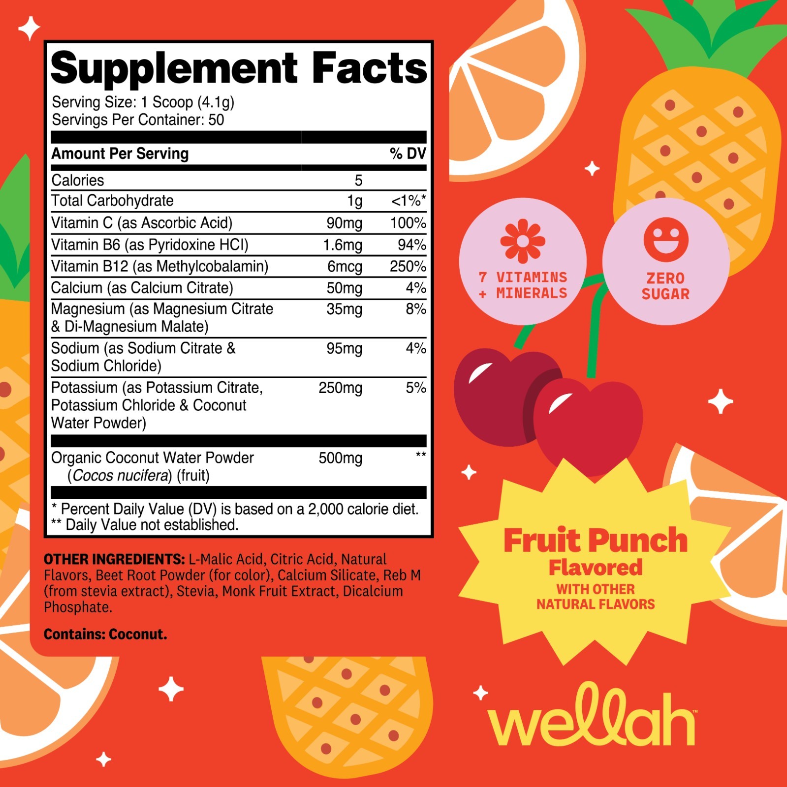 Wellah Electrolytes Powder (Fruit Punch) 50 Servings – Hydration Drink Mix