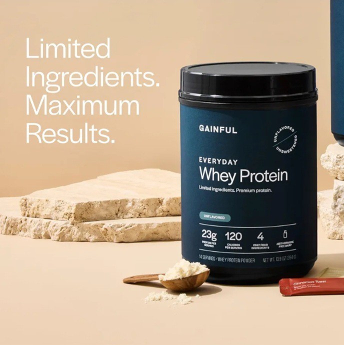 Gainful Everyday Whey Protein Powder 23g Protein per Serving Unflavored (2 PACK)