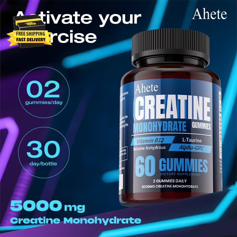 Creatine Gummies 5000Mg Sugar Free, Creatine Monohydrate with Taurine, Betaine &