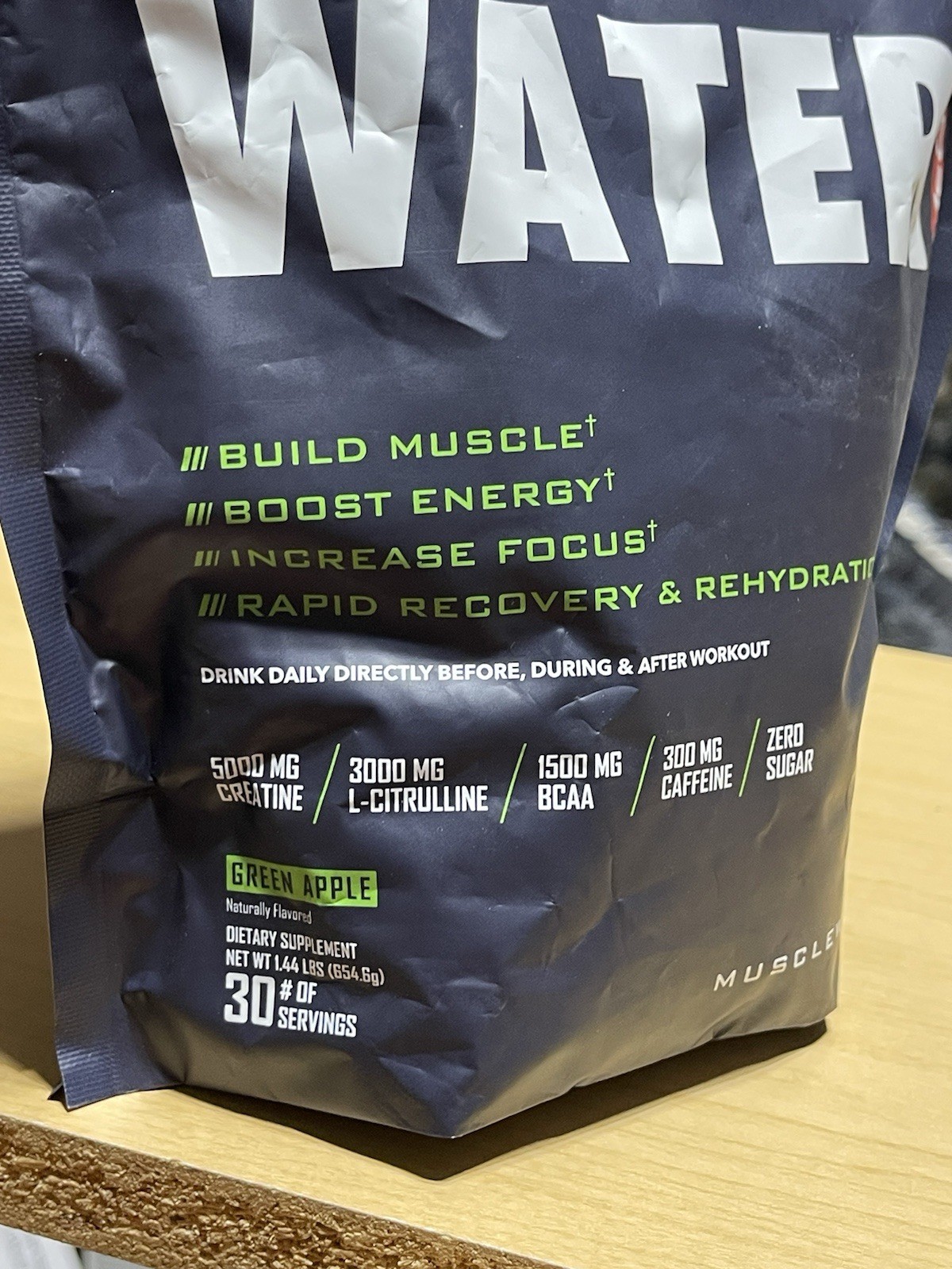 Muscle Water MEGO Powder Drink Mix Green Apple Zero Sugar 30 Serv
