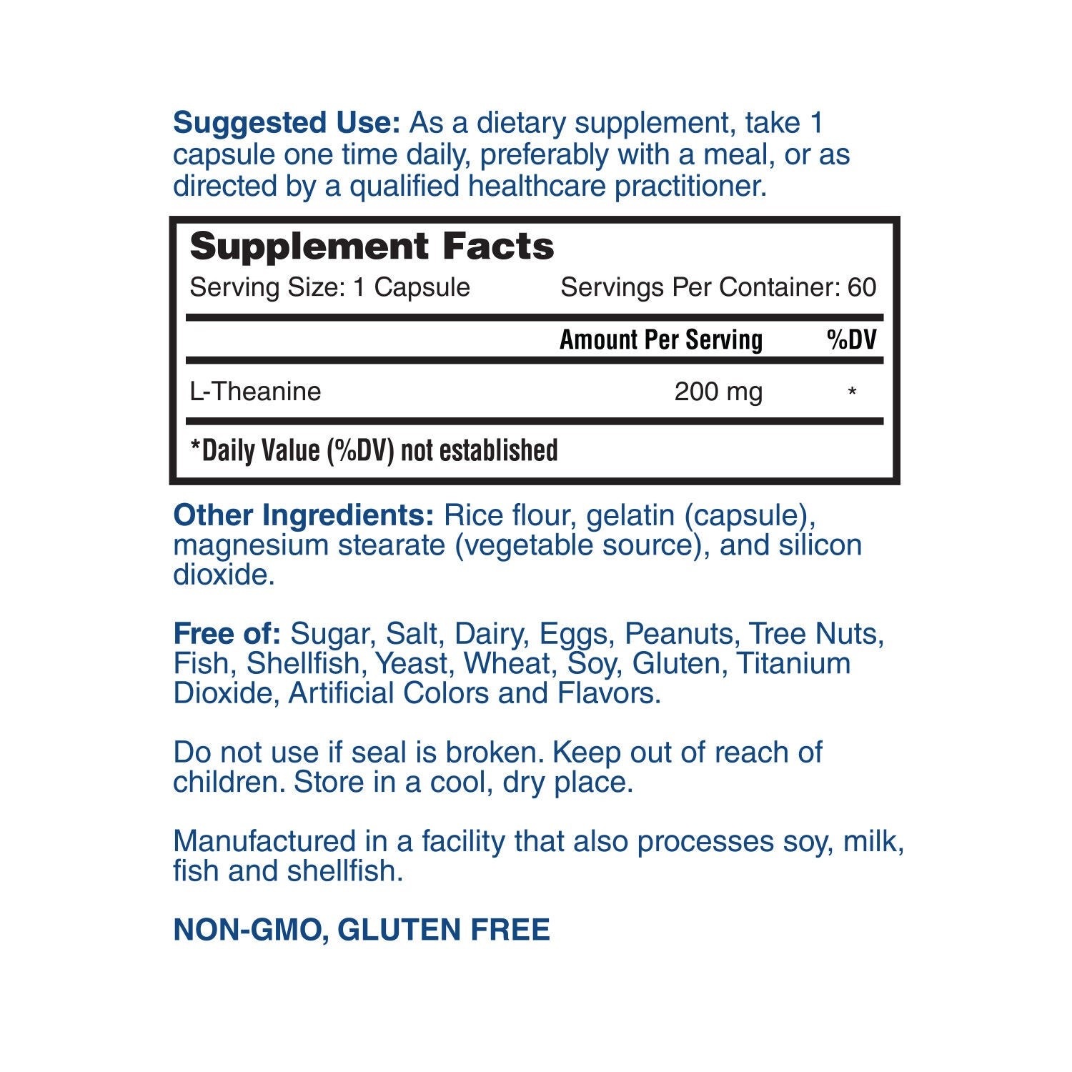 L-Theanine 200mg – 60 Capsules (60 Servings)