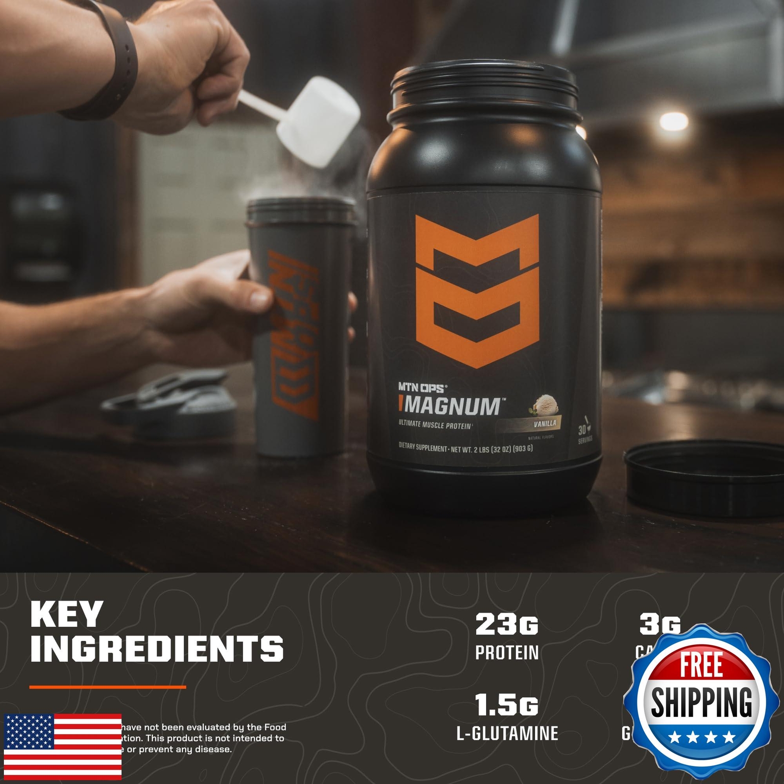 MTN OPS Magnum Vanilla Protein Powder, 23g of Whey Isolate Protein and Milk P