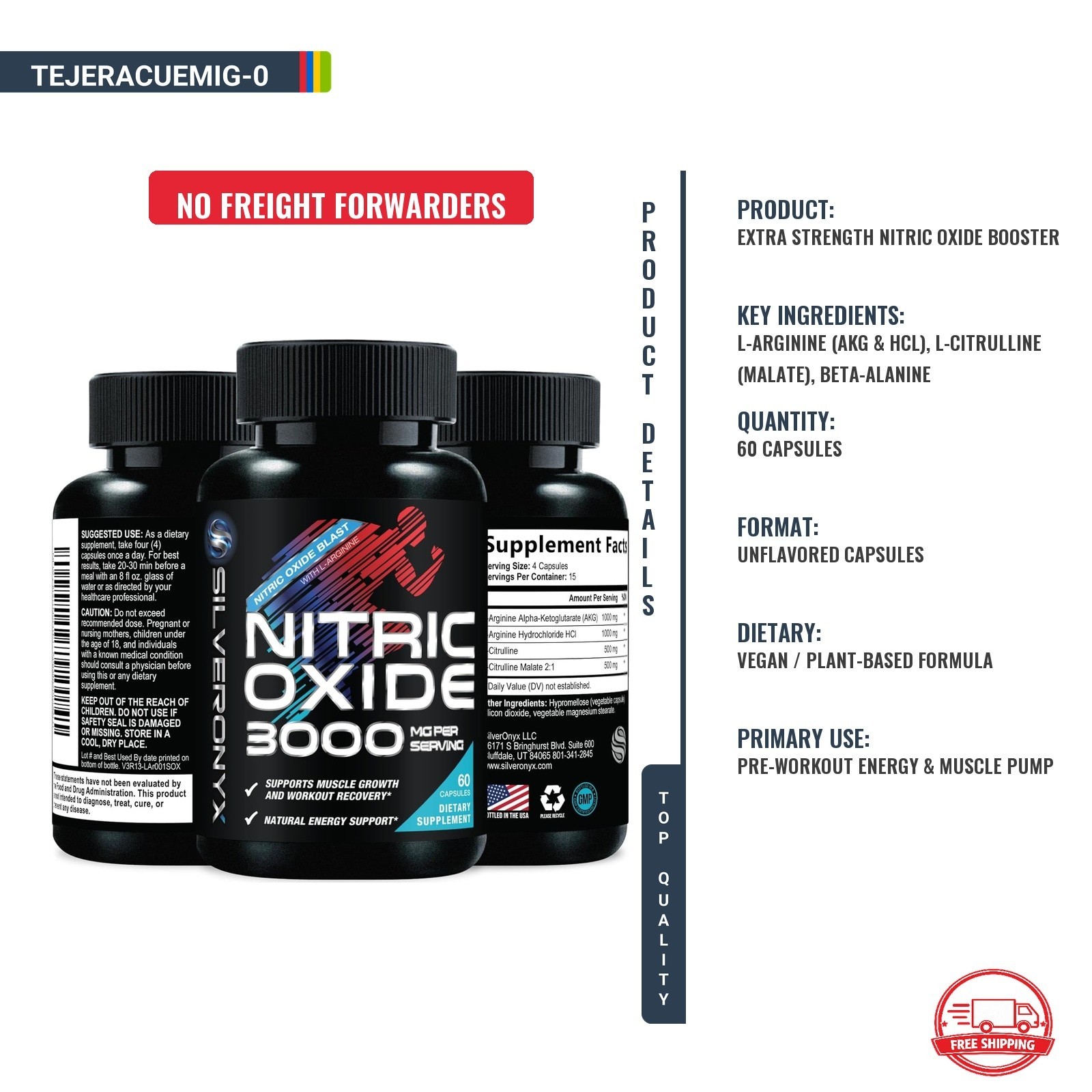 Oxido Nitrico para Entrenar Arginina Citrulina Energia Musculos Fuerza 60 Cap