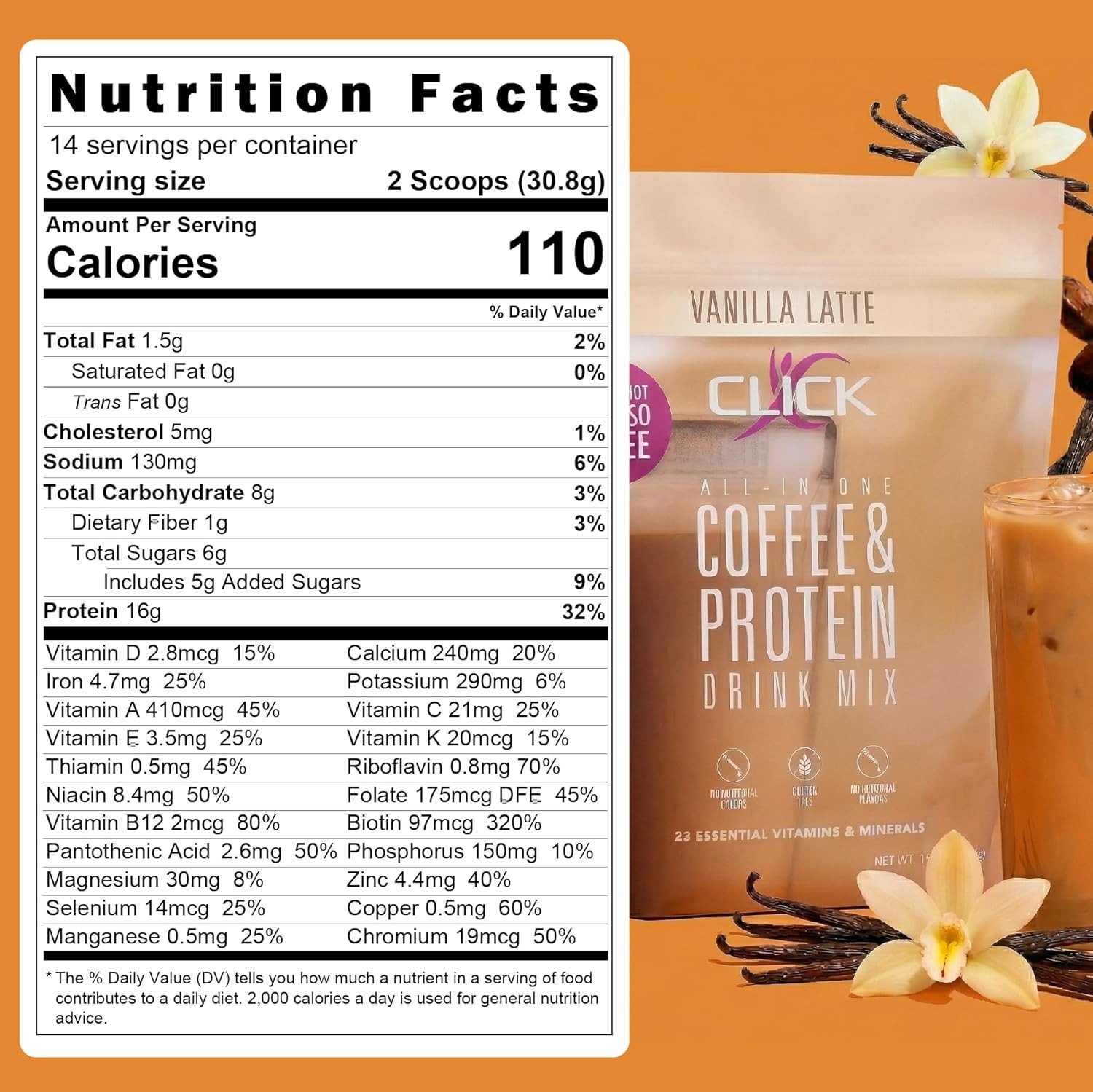 Click Coffee Protein Powder | Double Shot Espresso | 16G Protein | 23 Essential