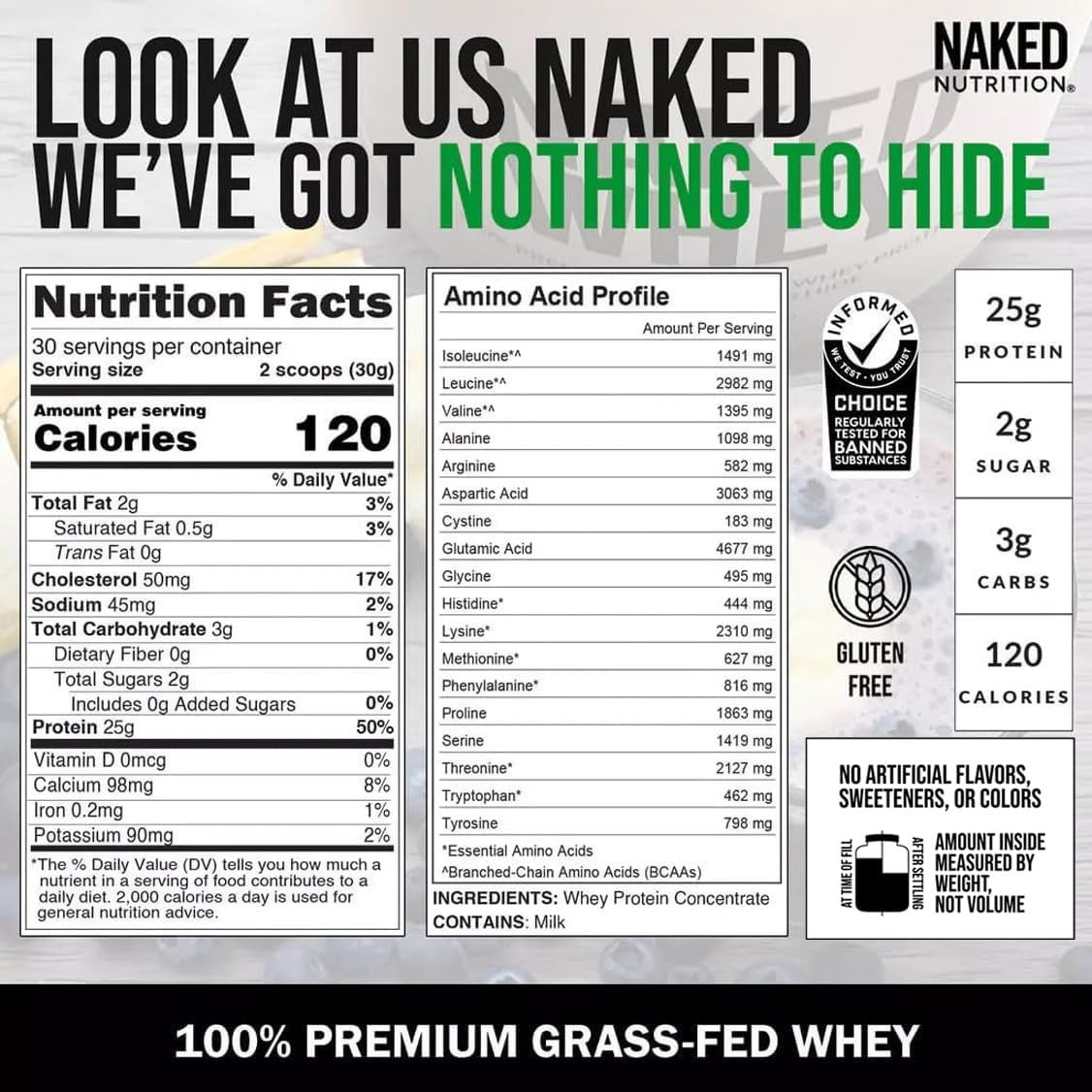 Naked Whey 2LB 100% Grass Fed Whey Protein Powder – Only 1 Ingredient, Unflavore
