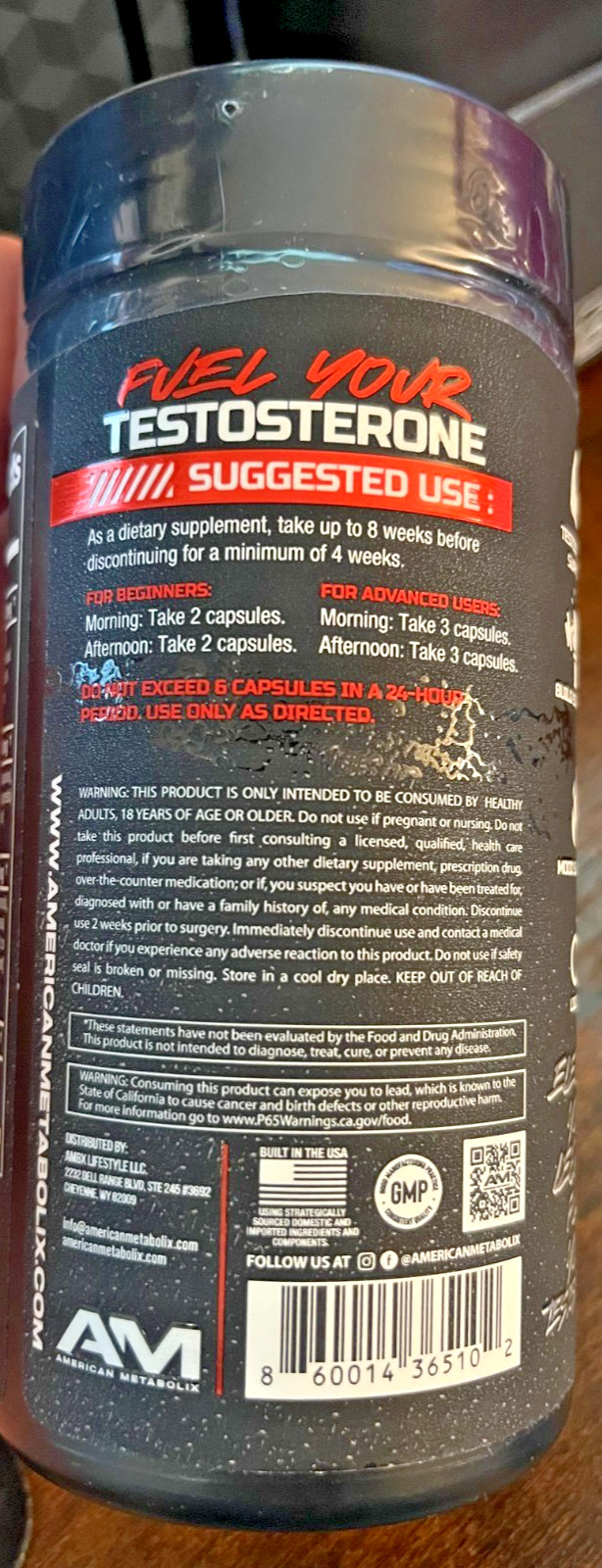 American Metabolix Muscle Test Hardcore Libido Testosterone Booster 2 Sizes New
