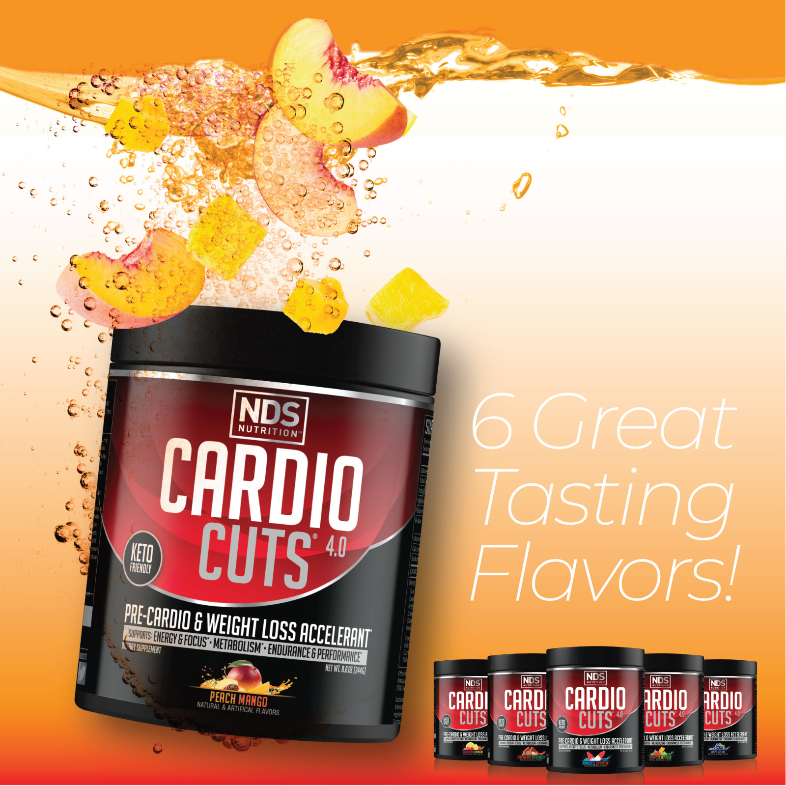 CARDIO CUTS 4.0 – Pre-Cardio / Weight Loss Drink Mix – Peach Mango (40 Servings)
