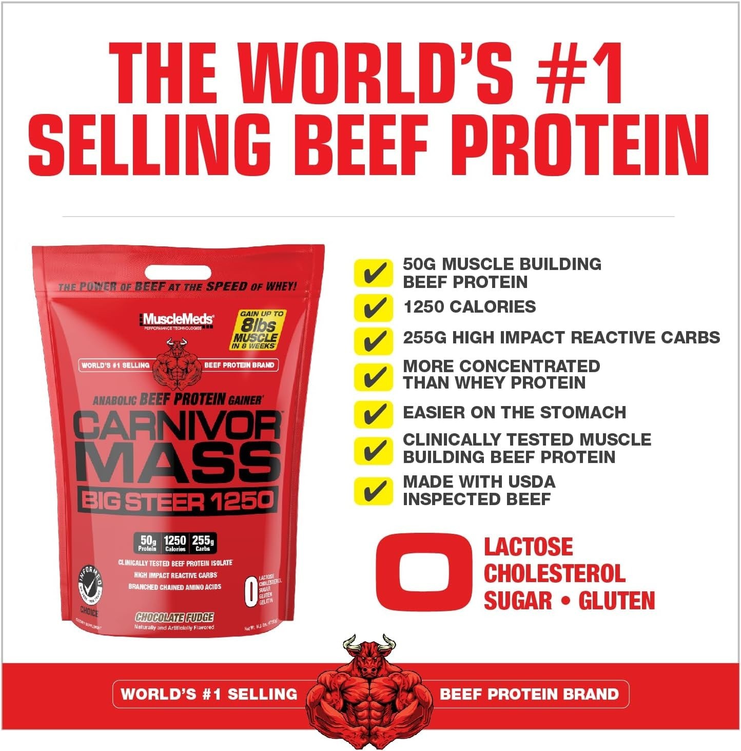 Carnivor Mass 1250 – Delicious Chocolate Beef Protein for Muscle Gains, 15lbs