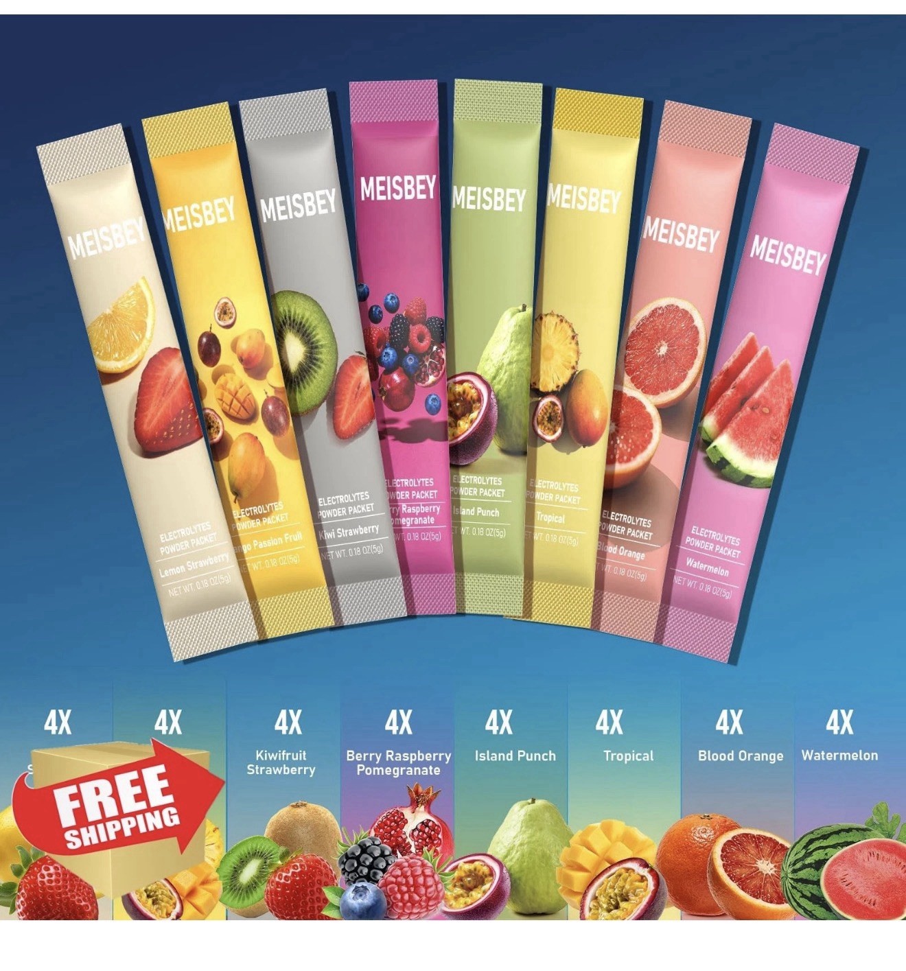 MEISBEY Electrolytes Powder Sport Hydration 32 Pack Assorted Flavors